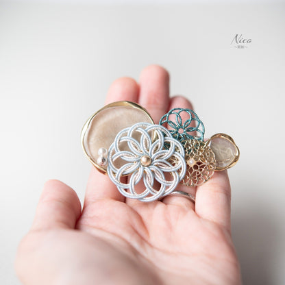 水引ヘアクリップ 透かし花躍る 五箇山和紙 月白 【結婚式 和装 アクセサリー】