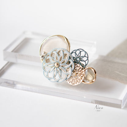 水引ヘアクリップ 透かし花躍る 五箇山和紙 月白 【結婚式 和装 アクセサリー】