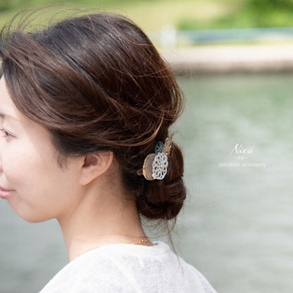 水引ヘアクリップ 透かし花躍る 五箇山和紙 月白 【結婚式 和装 アクセサリー】