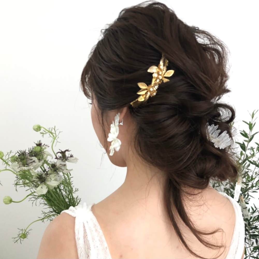 ゴールドフラワーヘッドピース/ブライダルアクセサリー 【結婚式 ヘアアクセサリー レンタル】