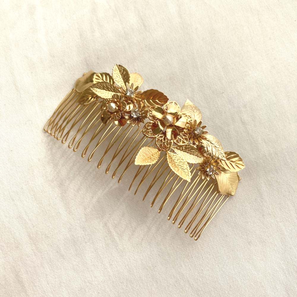 ゴールドフラワーヘッドピース/ブライダルアクセサリー 【結婚式 ヘアアクセサリー レンタル】