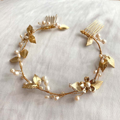 ゴールドリーフヘッドピース/ブライダルアクセサリー 【結婚式 ヘアアクセサリー レンタル】