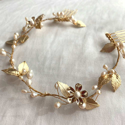 ゴールドリーフヘッドピース/ブライダルアクセサリー 【結婚式 ヘアアクセサリー レンタル】
