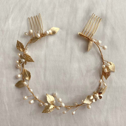 ゴールドリーフヘッドピース/ブライダルアクセサリー 【結婚式 ヘアアクセサリー レンタル】