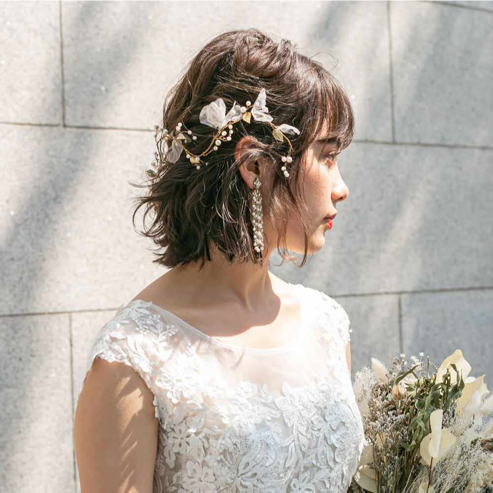 オーガンジーフラワーヘッドドレス/ブライダルアクセサリー 【結婚式 ヘアアクセサリー レンタル】