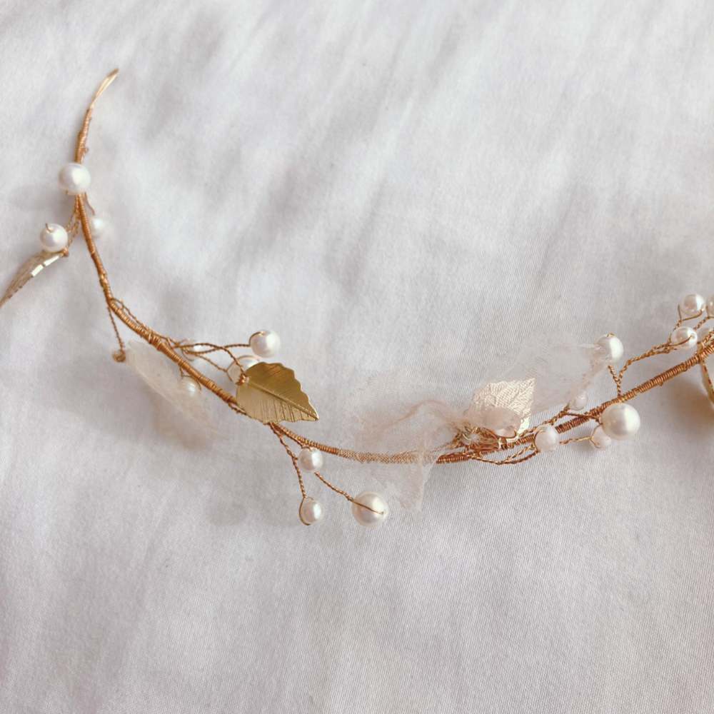 オーガンジーフラワーヘッドドレス/ブライダルアクセサリー 【結婚式 ヘアアクセサリー レンタル】