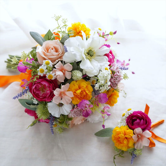 【造花・完成品】ミックスカラーのブーケ【結婚式 フラワー ブーケ ブートニア】