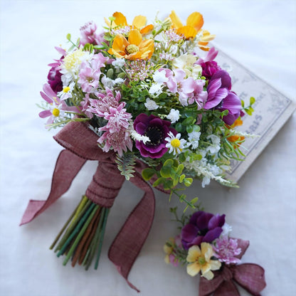 【造花】コスモスとアネモネのナチュラルブーケ【結婚式 フラワー ブーケ ブートニア】