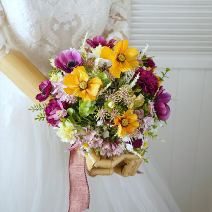 【造花】コスモスとアネモネのナチュラルブーケ【結婚式 フラワー ブーケ ブートニア】