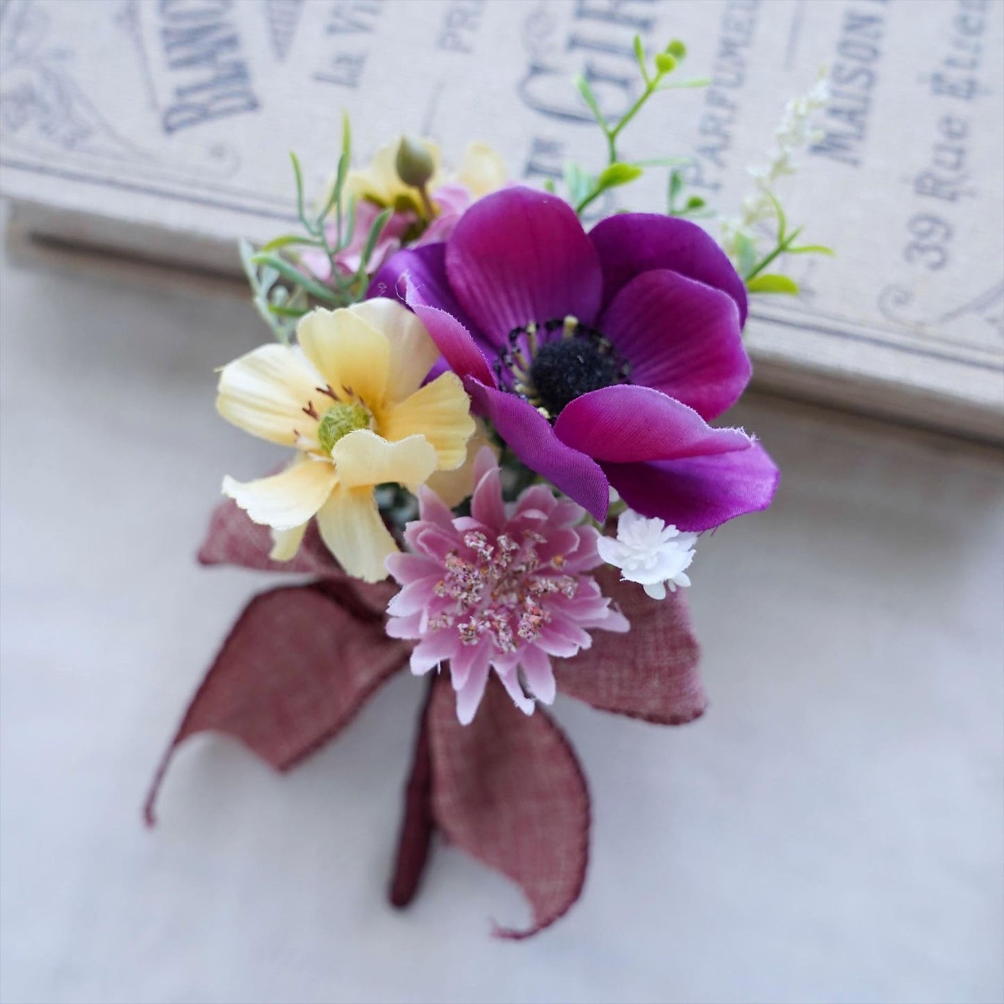 【造花】コスモスとアネモネのナチュラルブーケ【結婚式 フラワー ブーケ ブートニア】