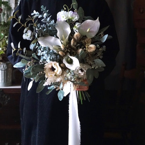 【造花】グリーンと白のブーケ 【結婚式 フラワー ブーケ ブートニア オーダーメイド】