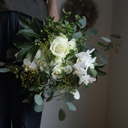 【生花】グリーン&ホワイトのウェディングブーケ 結婚式 【結婚式 フラワー 生花 ブーケ ブートニア オーダーメイド】