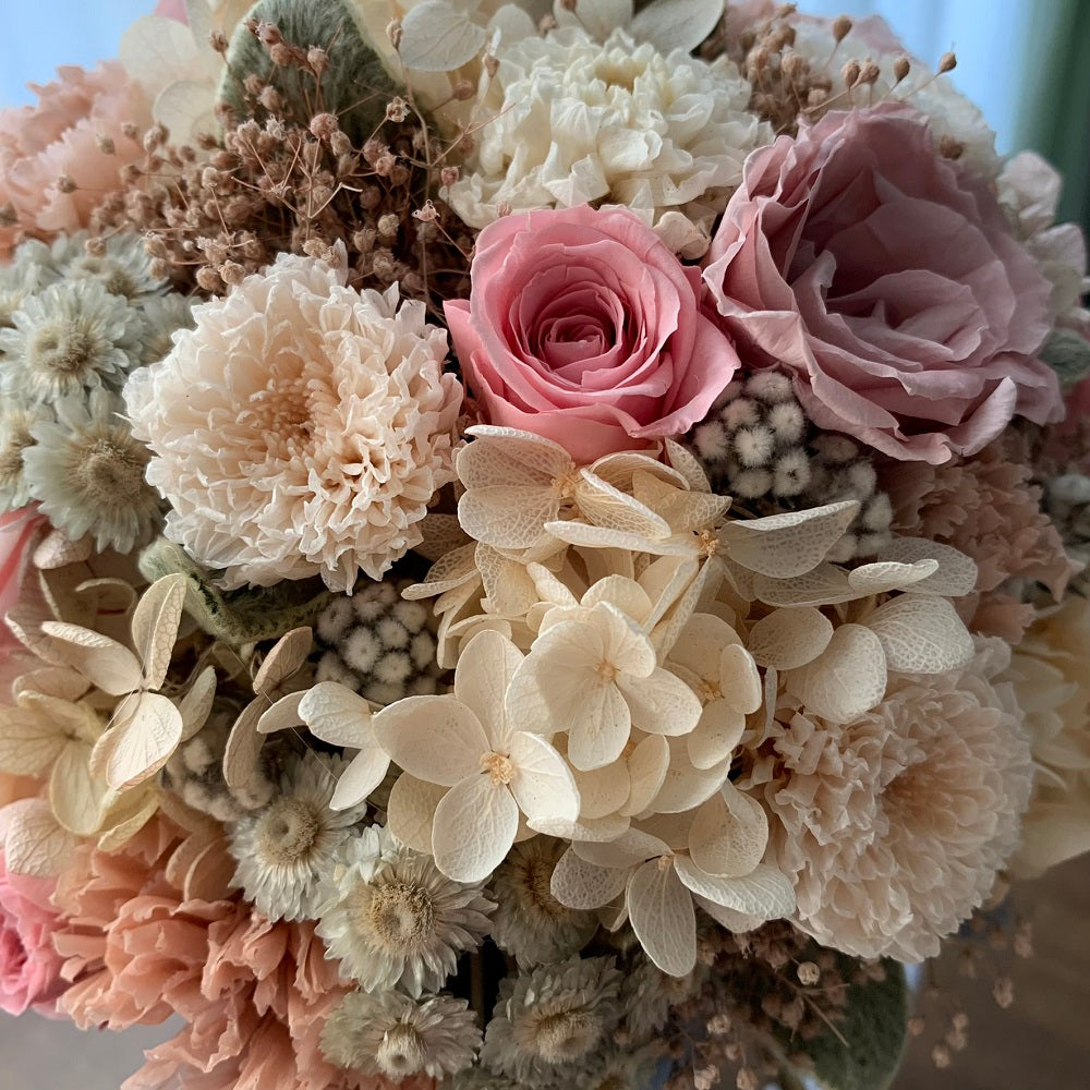 プリザーブド】アンティークピンク ラウンドブーケ・ブートニア 【結婚