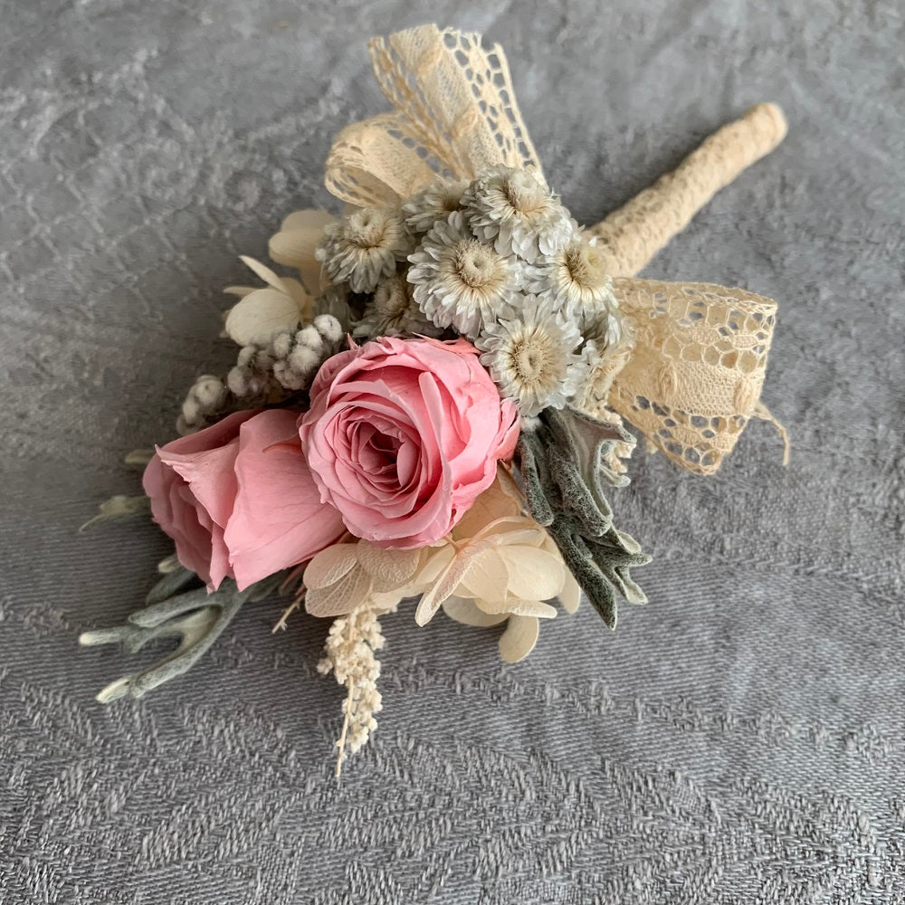 【プリザーブド】アンティークピンク ラウンドブーケ・ブートニア 【結婚式 フラワー ドライフラワー ブーケ ブートニア】