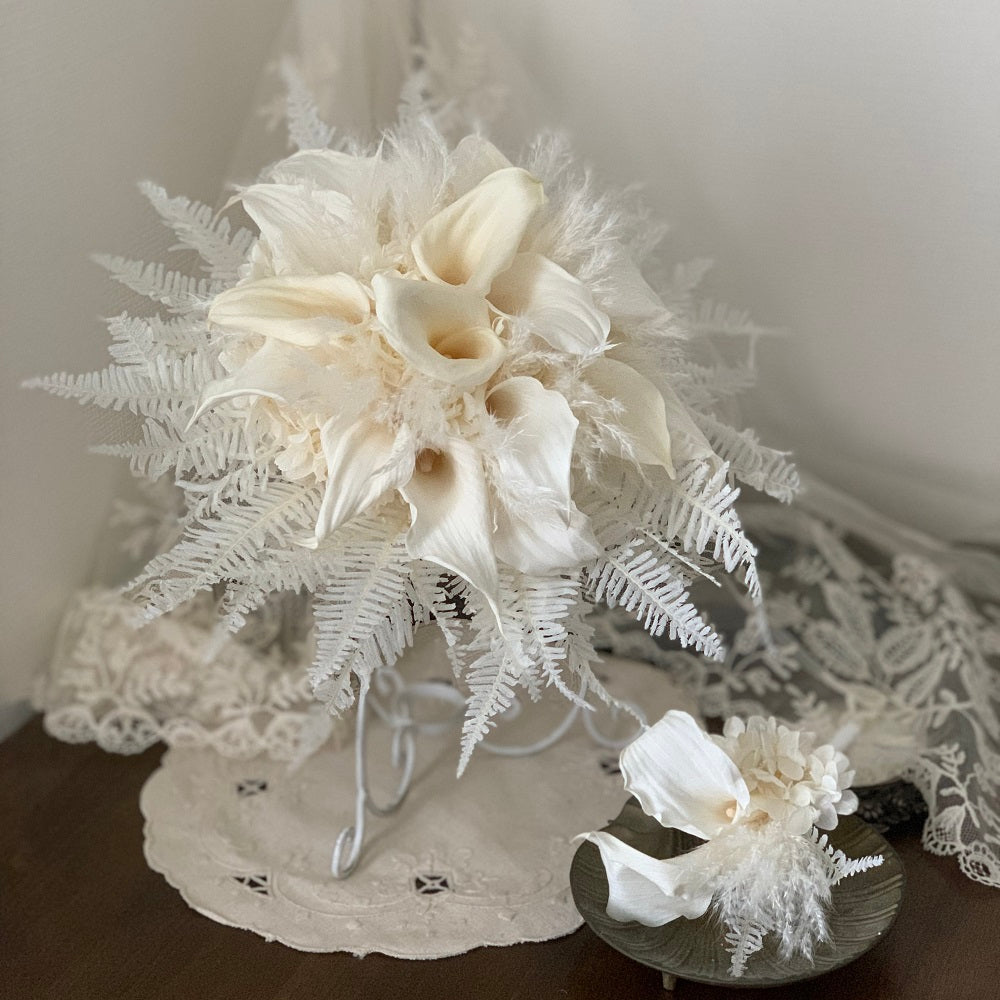 【プリザーブド】ミニカラー ラウンドブーケ・ブートニア 【結婚式 フラワー ドライフラワー ブーケ ブートニア】