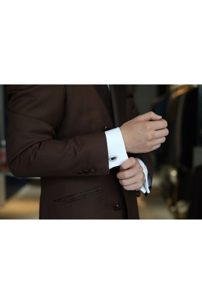 カフリンクス&タイピンセット/楕円ブラック【結婚式 タキシード】