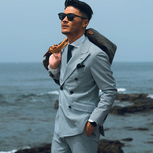 Seersucker Double/ブルー 【結婚式 タキシード】