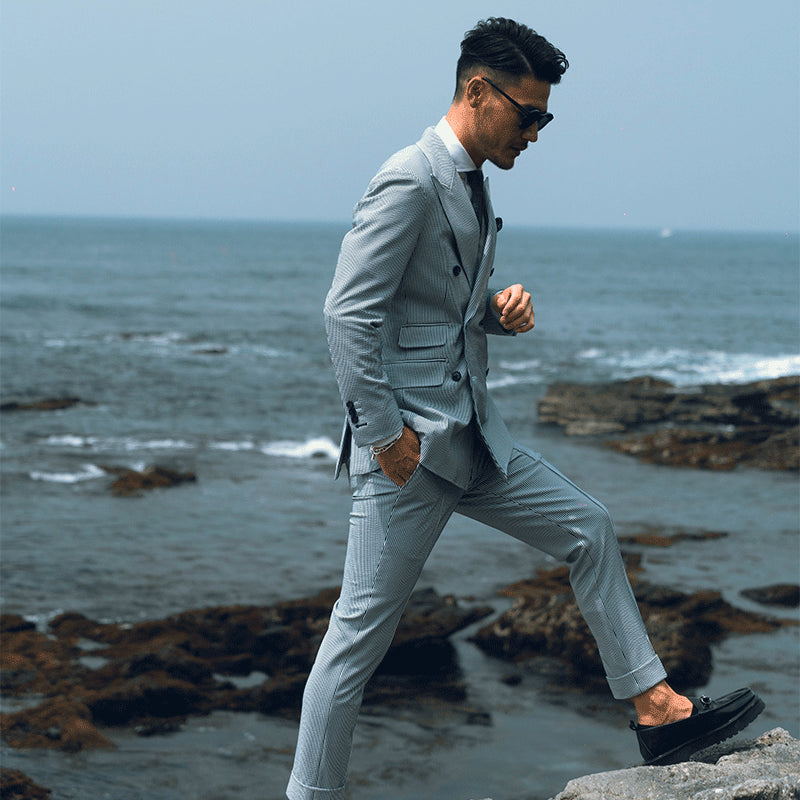 Seersucker Double/ブルー 【結婚式 タキシード】