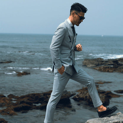 Seersucker Double/ブルー 【結婚式 タキシード】