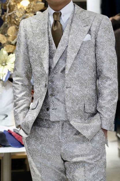 【CORDY特典あり】ホワイトペイズリースーツ/ダブルベスト付き【結婚式 タキシード オーダーメイド】