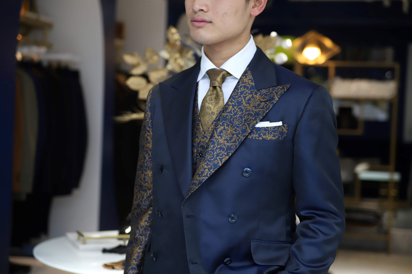 【CORDY特典あり】切り替えデザインネイビースーツ/ベスト付き【結婚式 タキシード オーダーメイド】