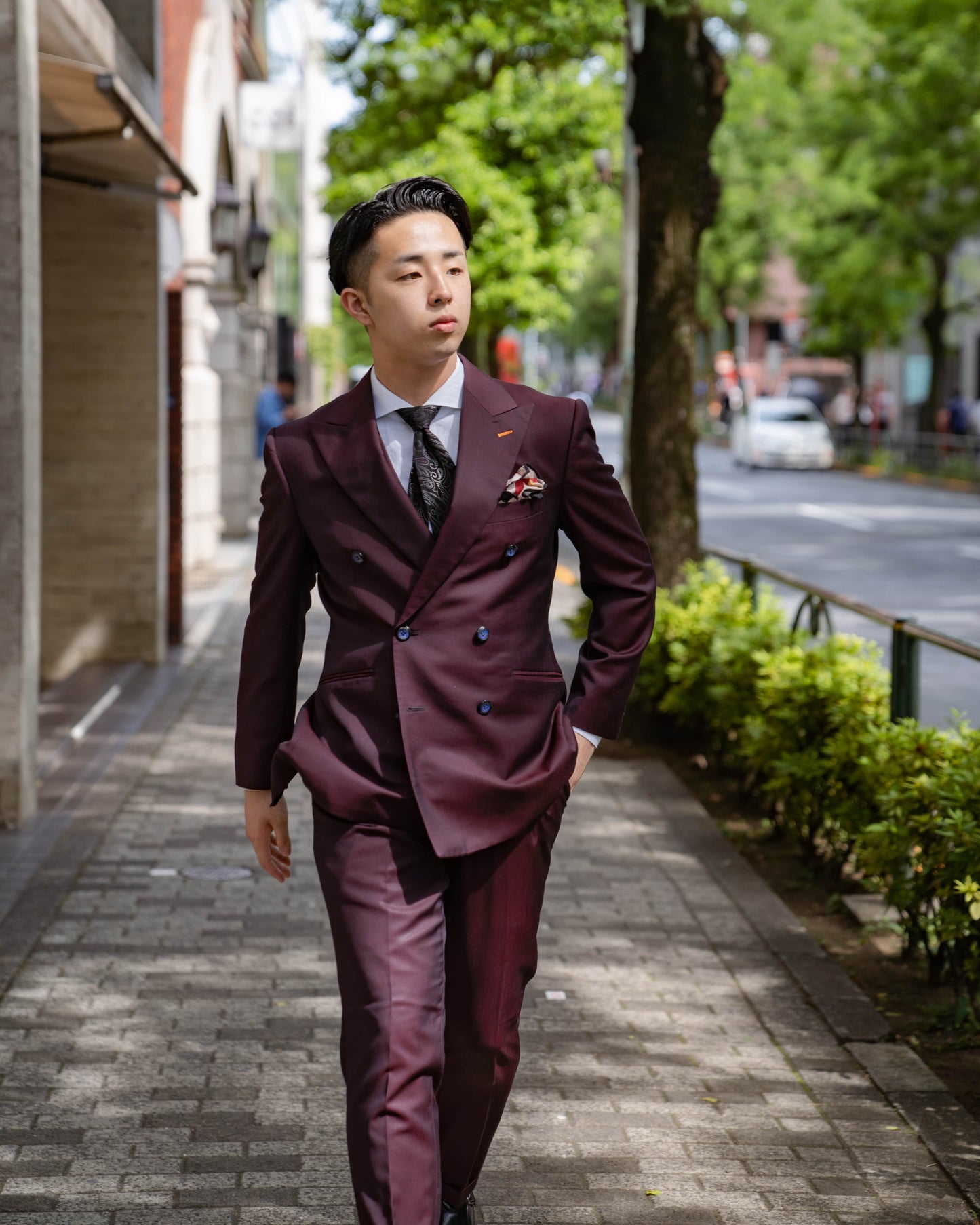 【CORDY特典あり】ワインレッドダブルスーツ/ベスト付き【結婚式 タキシード オーダーメイド】