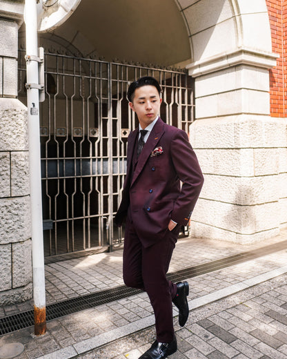【CORDY特典あり】ワインレッドダブルスーツ/ベスト付き【結婚式 タキシード オーダーメイド】