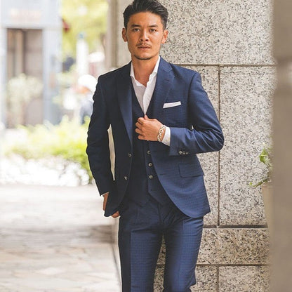 【CORDY特典あり】格子柄ブルースーツ/ベスト付き【結婚式 タキシード オーダーメイド】