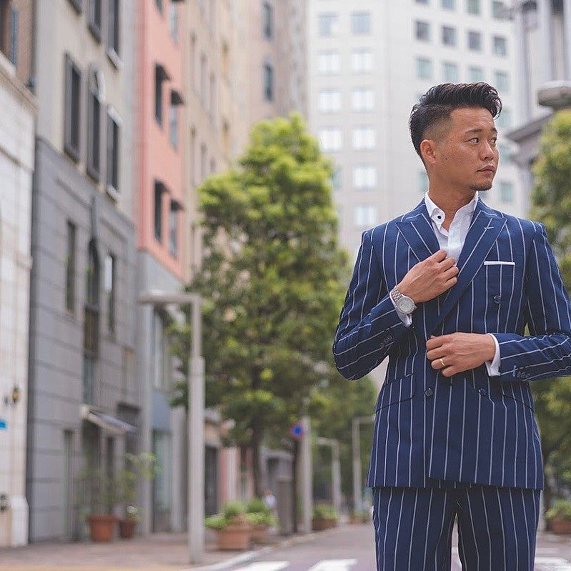 【CORDY特典あり】ストライプダブルスーツ/ネイビー【結婚式 タキシード オーダーメイド】