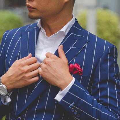 【CORDY特典あり】ストライプダブルスーツ/ネイビー【結婚式 タキシード オーダーメイド】