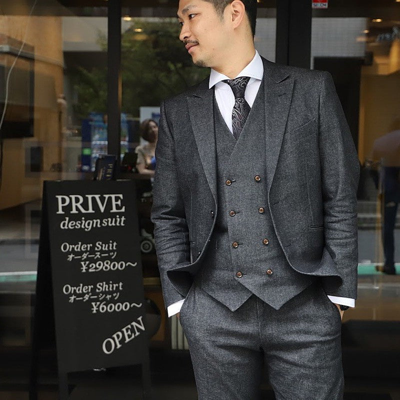 ダブルベスト付きデニムスーツ/ブラック【結婚式 タキシード オーダーメイド】