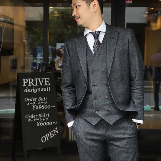 ダブルベスト付きデニムスーツ/ブラック【結婚式 タキシード オーダーメイド】