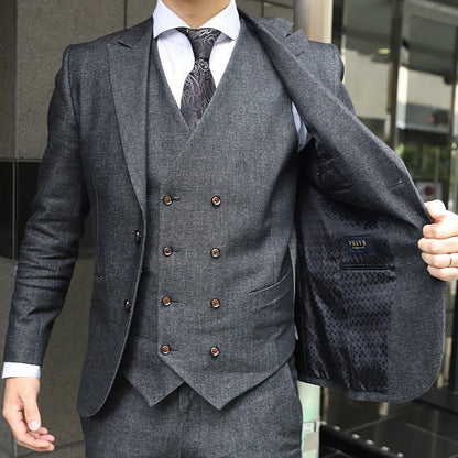 ダブルベスト付きデニムスーツ/ブラック【結婚式 タキシード オーダーメイド】