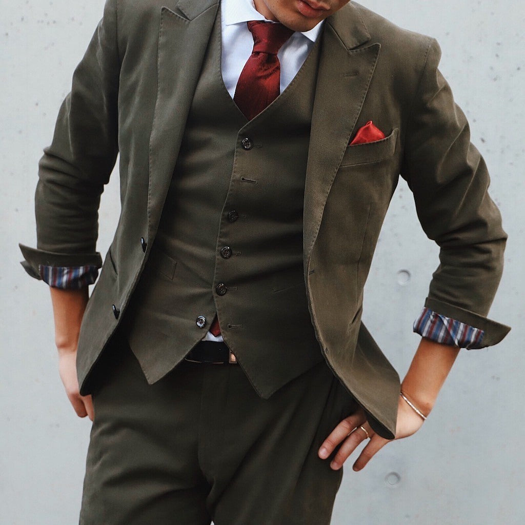 カーキスーツ/ベスト付き【結婚式 タキシード オーダーメイド】