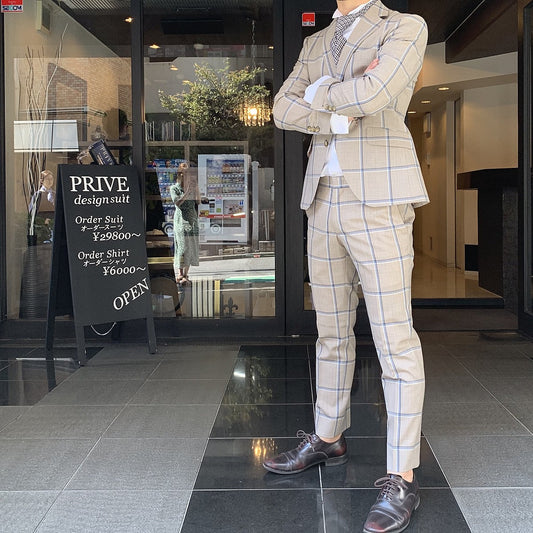 チェックスーツ/ベージュ【結婚式 タキシード オーダーメイド】