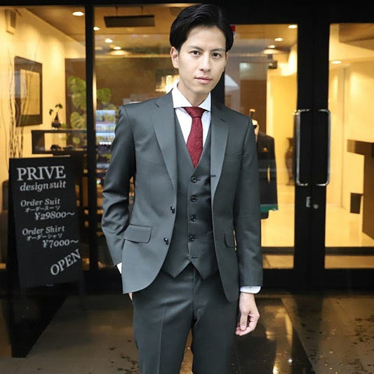 カーキグレースーツ/ベスト付き【結婚式 タキシード オーダーメイド】