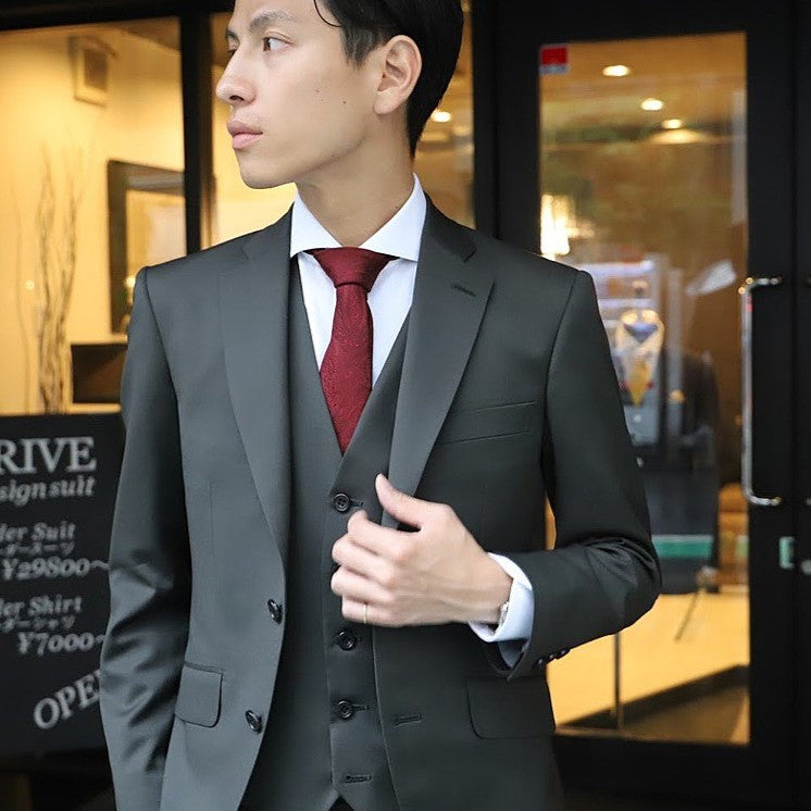 カーキグレースーツ/ベスト付き【結婚式 タキシード オーダーメイド】