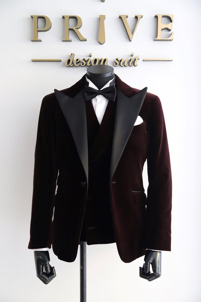 ベロアブラウンタキシード/ベスト付き【結婚式 タキシード レンタル】