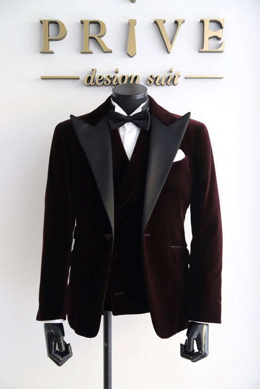 ベロアブラウンタキシード/ベスト付き【結婚式 タキシード レンタル】