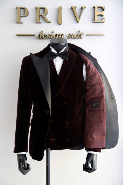 ベロアブラウンタキシード/ベスト付き【結婚式 タキシード レンタル】