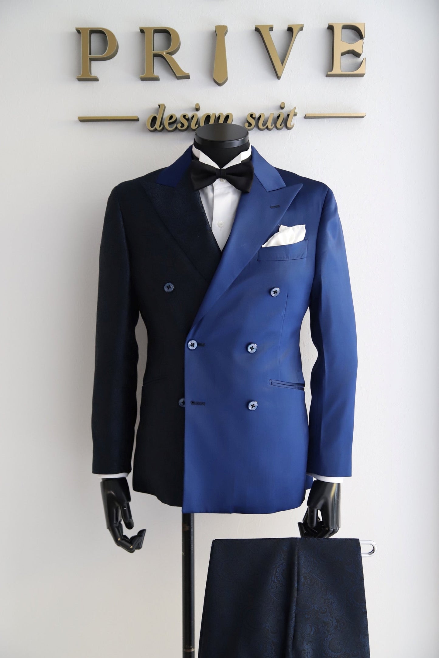 切り替えブルーダブルスーツ【結婚式 タキシード レンタル】