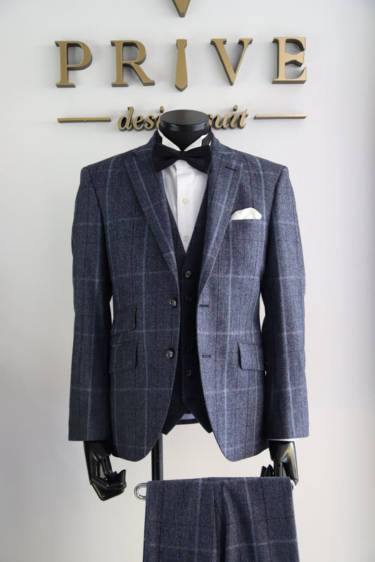 ネイビーチェックスーツ【結婚式 タキシード レンタル】