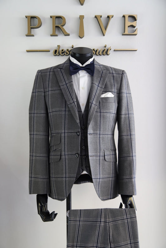 グレーチェックスーツ【結婚式 タキシード レンタル】
