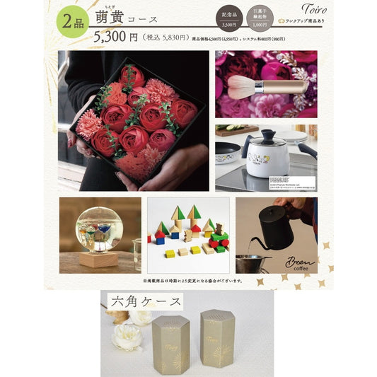 2品選べるギフトカード Toiro 萌黄(もえぎ)コース 六角ケース【結婚式 引き出物 カタログギフト】