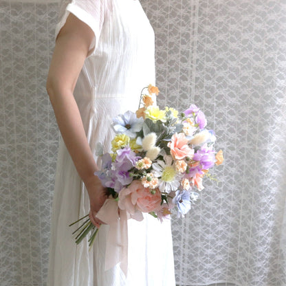 シャーベットカラーのブーケ＆ブートニアset【結婚式　フラワー　造花　ブーケ　ブートニア】