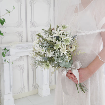 フランネルフラワーとユーカリのブーケ＆ブートニア【結婚式　フラワー　造花　ブーケ　ブートニア】set