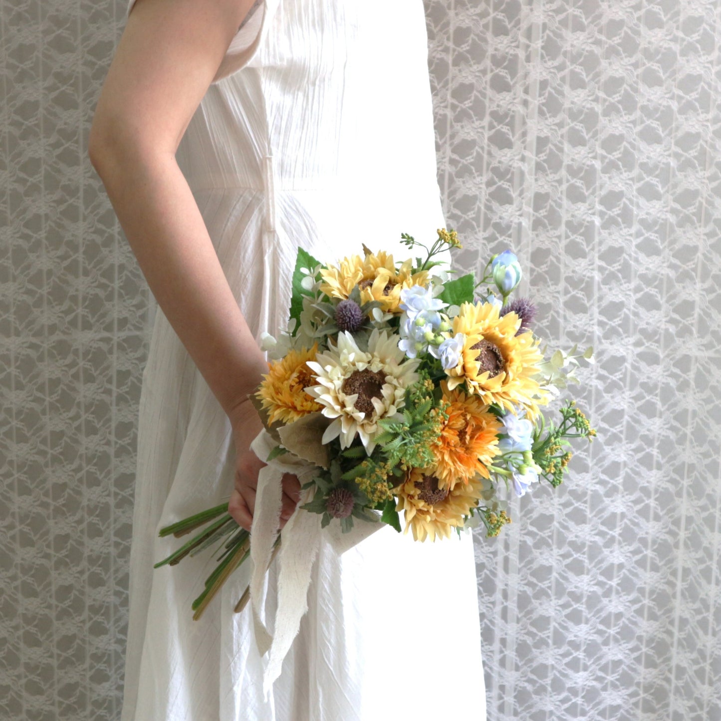 ひまわりとユーカリのブーケ＆ブートニアset【結婚式　フラワー　造花　ブーケ　ブートニア】