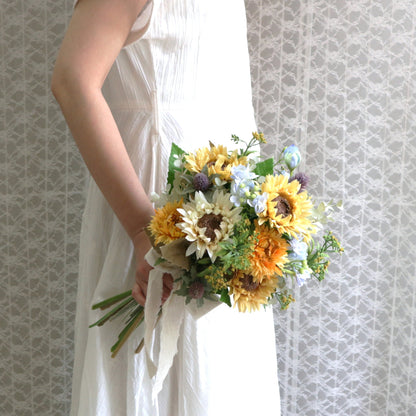 ひまわりとユーカリのブーケ＆ブートニアset【結婚式　フラワー　造花　ブーケ　ブートニア】