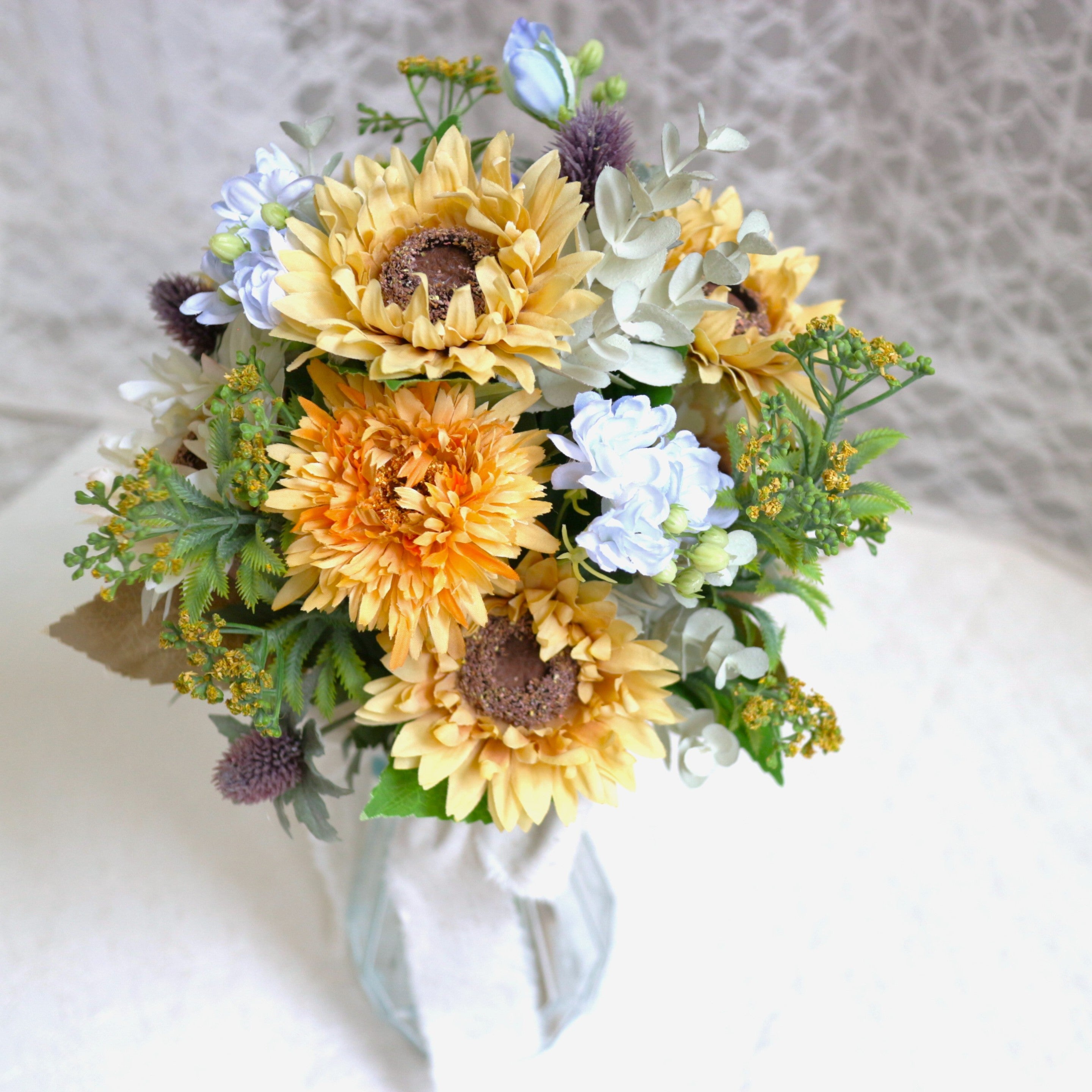 ひまわりとユーカリのブーケ＆ブートニアset【結婚式 フラワー 造花