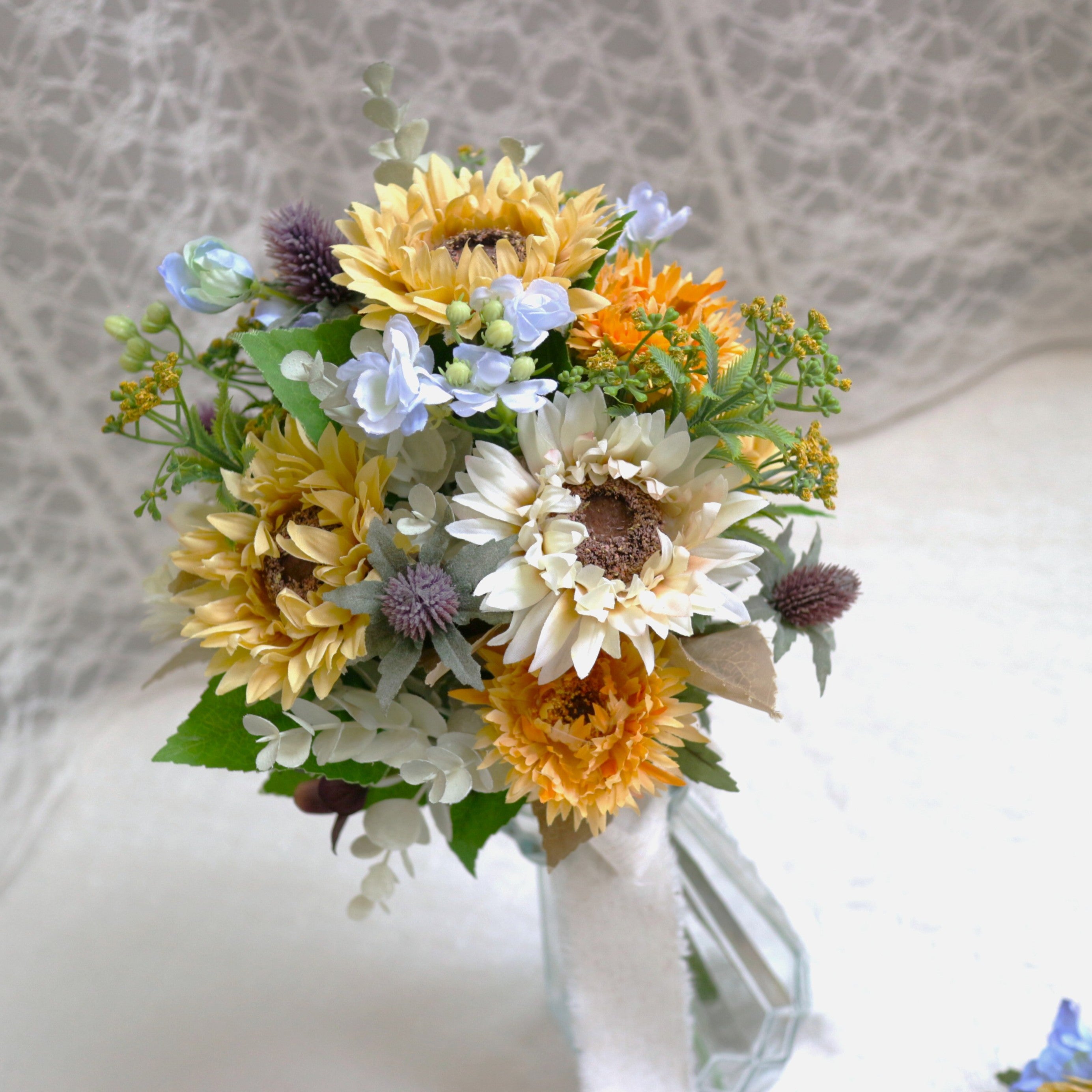 ひまわりとユーカリのブーケ＆ブートニアset【結婚式 フラワー 造花